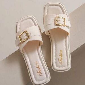 Cream and Gold Sandals with Minimalist Design